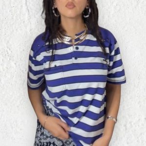 vintage 1980s COLOR BLOCK color block white and blue C.A. Sport brand shirt M